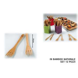 Confezione da 12 Forchette Monouso in Bambù Lunghezza 14 cm Posate Ecologiche - Product Image 1