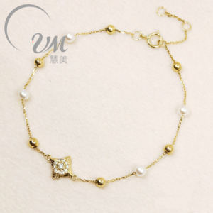 Unisex 18K Solid <b>Gold</b> Chic Series High-End Simple Seawater <b>Pearl</b> Star Design Classic Style Fine Chain Link <b>Bracelet</b> NGTC - Product Image 1