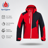 Veste de ski imperméable et coupe-vent pour homme, rouge marine, 3 couches, à capuche, veste de snowboard, hiver, logo personnalisé, fabricant OEM en gros