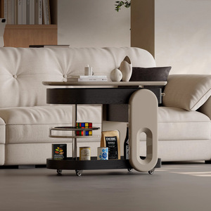 Minimalist Modern <b>Coffee</b> <b>Table</b> Trolley With Wood Top Height Adjustable For Living Room <b>Small</b> Apartment Use - Product Image 1