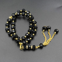 33 Perlen 10mm Vergoldeter Quasten-Islamischer Rosenkranz Gebetsperlen Kristall Muslimisches Perlenarmband Misbaha Tasbih Zähler Partygeschenk