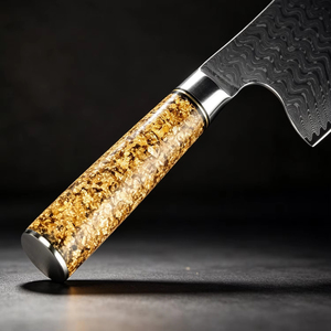 Couteau de chef <span class=keywords><strong>chinois</strong></span> XITUO en acier Damas, manche en résine et feuilles d'or, ultra-affûté, couteau de cuisine multi-usages - Product Image 3
