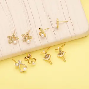 Hot Selling 18K Gold Plated Zircon Waterproof Freshwater Pearl Hoop Holiday Earing