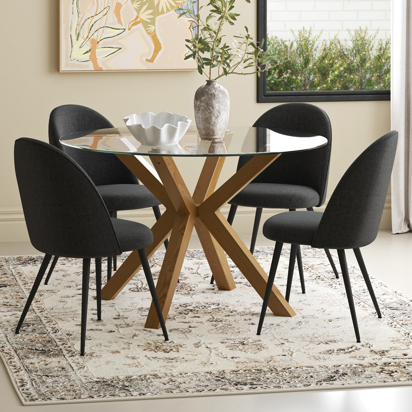 Order Online X Shaped Glass Dining Table Attractive Modern Design