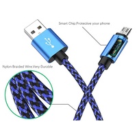 Câble de charge et de synchronisation de données 2.1A en cuivre pur avec gaine tressée en PVC, Micro Type C vers USB