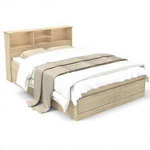High Quality 2284 Modern Wood Double <b>Bed</b> <b>Frame</b> Storage Headboard Particle Board Bedstead With Drawers Dark Oak Finish - Product Image 3