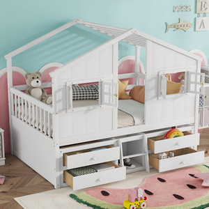 White Solid Wood Children's House Bed With <b>Drawers</b> <b>Storage</b> Bedroom Furniture For Kids - Product Image 5