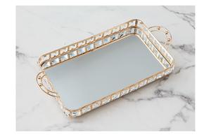 Plateau de service rectangulaire en cristal de luxe avec poignées dorées, plateau miroir, vente chaude <span class=keywords><strong>2023</strong></span>, décoration d'intérieur en métal doré poli - Product Image 6