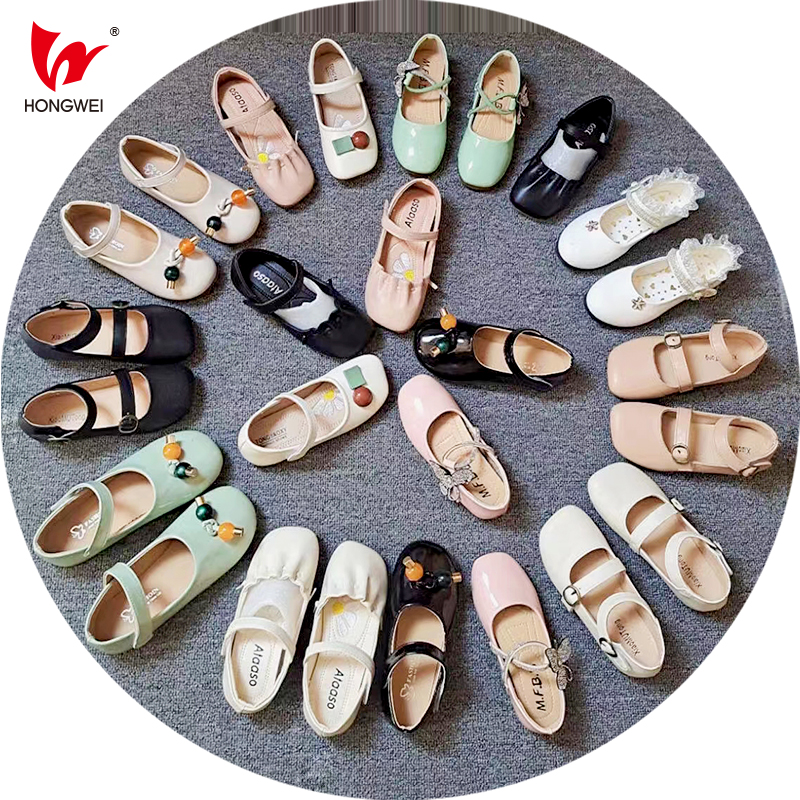 Hot selling Girls flat princess shoes performance shoes durable shoes Soild Color Pu leather flower baby girls party