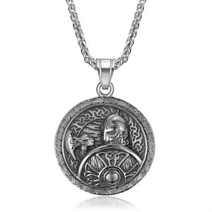 <b>Viking</b> Warrior <b>Axe</b> And Shield Pendant Men's Stainless Steel Necklace Round Geometric Design Gift Jewelry - Product Image 5