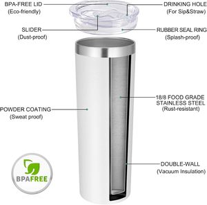 Gobelets isothermes en acier inoxydable à double paroi de 20 oz, vierges pour sublimation, avec couvercle coulissant et poignée, maintien thermique 12-24 heures - Product Image 3