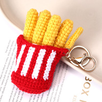 Porte-clés Amigurumi fait main au crochet, mini-jouet alimentaire tricoté, pendentif breloque pour sac, figurine de nourriture en forme de frites, hamburger, glace, pain