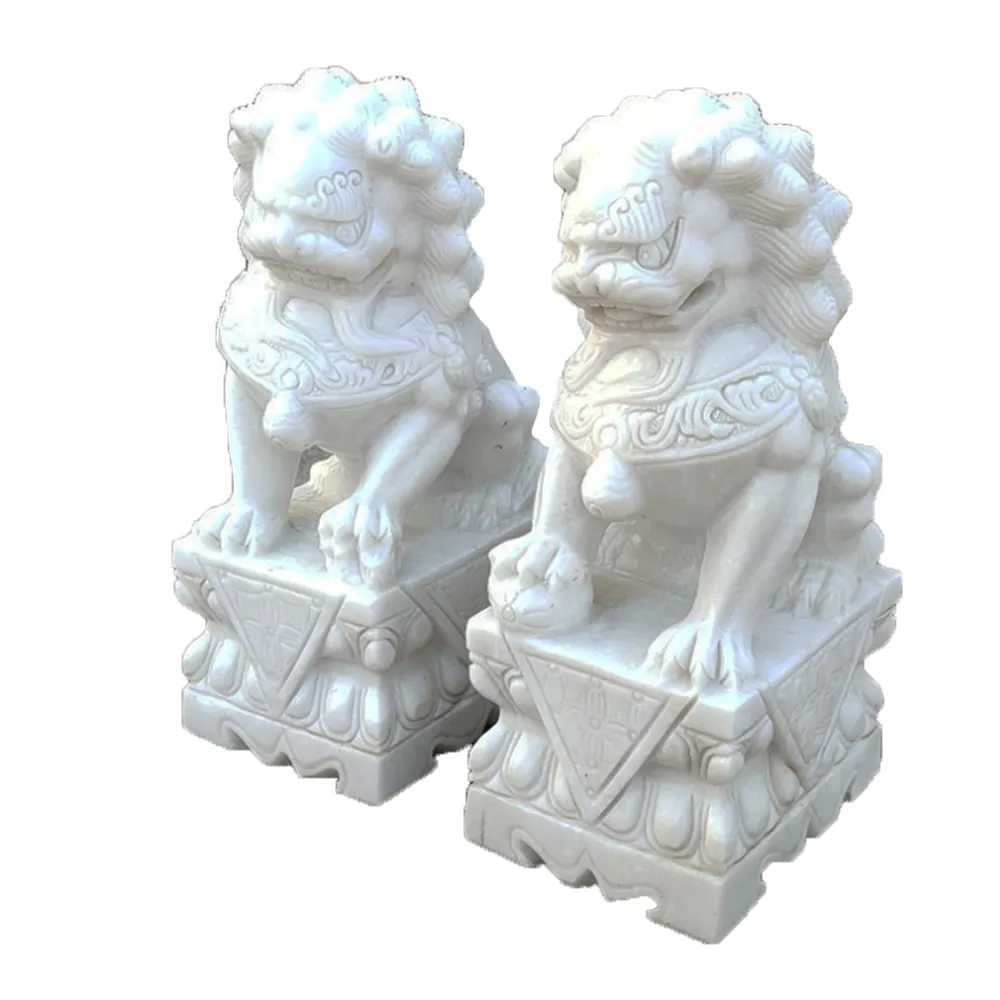 चीन स्टोन फैक्टरी बनाया क्लासिक डिजाइन पत्थर संगमरमर Foo कुत्ते प्रतिमा चीनी शेर