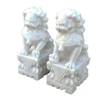Chinese Lion Stone Marble Foo Dog Statue, Classic Design
