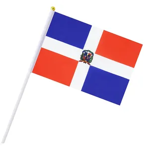 Produk Promosi Bendera Tangan Kecil Bendera Republik Dominikan 30X45Cm 100% Poliester Bendera Republik Dominikan Kustom