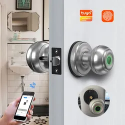 Kenop pintu kayu tanpa kunci gerendel tunggal <span class=keywords><strong>Digital</strong></span> dengan kunci sidik jari dan kontrol aplikasi Tuya opsi penyimpanan Data Cloud untuk penggunaan di rumah - Product Image 5
