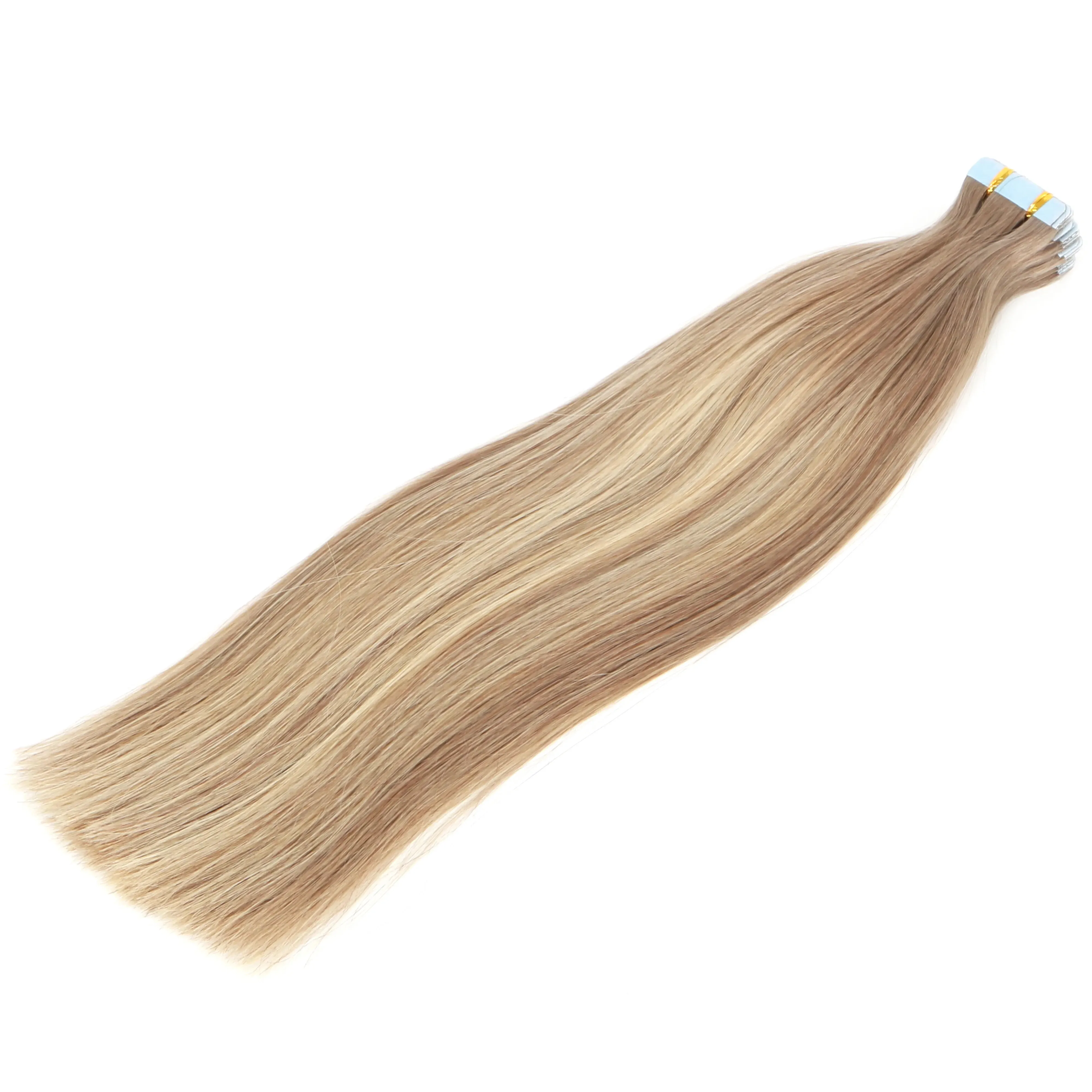 Venta al por mayor de cinta de cabello humano virgen extensión de cabello Remy extensiones de cabello de cinta de trama de piel