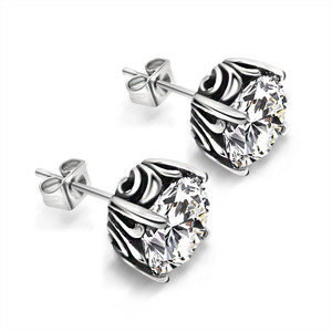 <b>Stud</b> Earrings <b>Silver</b> Tone Oval Crystal Claw Setting Everyday Wear CF019 - Product Image 1