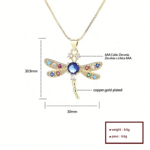 Colliers originaux en zircon plaqué or 18 carats, motif libellule exquise, vente en gros, bijoux de mode pour femmes - Product Image 6