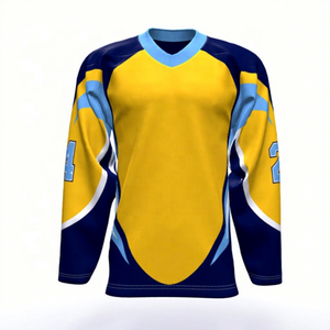 Cetak sublimasi Digital menerima desain kustom kemeja hoki es kustom Jersey hoki pakaian olahraga emas kemeja & Atasan Pria - Product Image 1