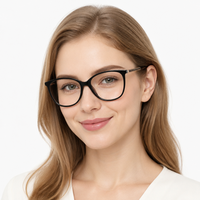 Montures optiques en acétate, design classique noir à chaîne, détail en cuir tressé, pour femmes, prêtes pour la prescription 2047