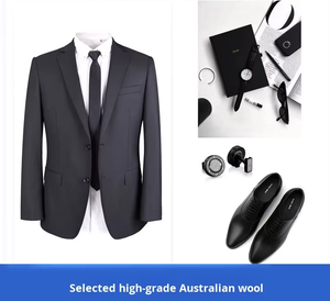 2025 Em Stock Masculino Preto Negócios Traje Casual High-End Lã Australiana 70% Composição Único Breasted Botão Plano Fly Pant - Product Image 2