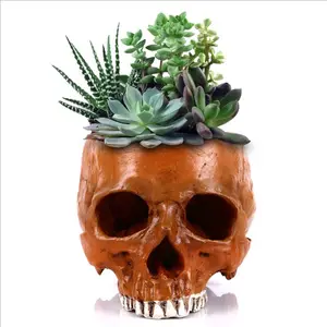 Nuovo arrivo In Resina vaso di fiori di testa del cranio di umani mestieri della resina per la decorazione domestica decorazione di halloween