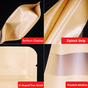 Chất lượng cao cổ điển cấp thực phẩm giấy kraft đứng dây kéo túi với cửa sổ doypack cho trà và bánh đóng gói - Product Image 5