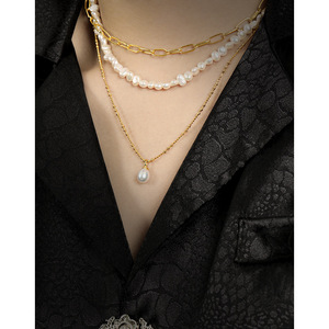 UM JEWELRY Engagement Bohemian Fashion 925 <b>Sterling</b> <b>Silver</b> Link Freshwater Pearl 18K Gold Plated Certified <b>Pendant</b> <b>Necklace</b> - Product Image 3