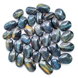 Tự Nhiên Chữa Bệnh Chất Lượng Cao Lòng Bàn Tay Blue Tiger Eye Palm Đá Chạm Khắc Để Trang Trí