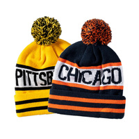 Moda Jacquard letra Beanie sombrero de invierno bordado Logotipo de punto deporte Bobble sombreros Hockey sombreros personalizados