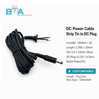 Câble d'alimentation CC 4,3x1,35 mm, fiche mâle vers extrémité dénudée en étain, UL2468 18AWG 2,74 m, câble en PVC pour éclairage LED et électronique grand public