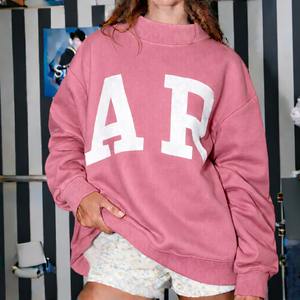 เสื้อสเวตเชิ้ตคอเต่าทรงโอเวอร์ไซส์สำหรับผู้หญิง สีเทาเฮเธอร์ ผลิตตามแบบ OEM ผ้าฝ้ายถักเนื้อนุ่ม พิมพ์ลายสกรีนตามสั่ง ชายเสื้อแบบริบ - Product Image 1