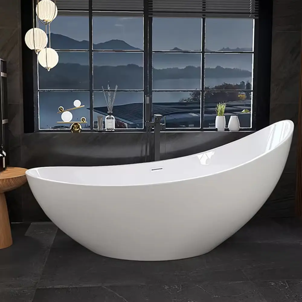 אמבטיה מרופדת סיבים כפולים מרוכבים עומדים עצמאית אמבטיה שרף אקריליק אמבטיה בצורת קערה סינית