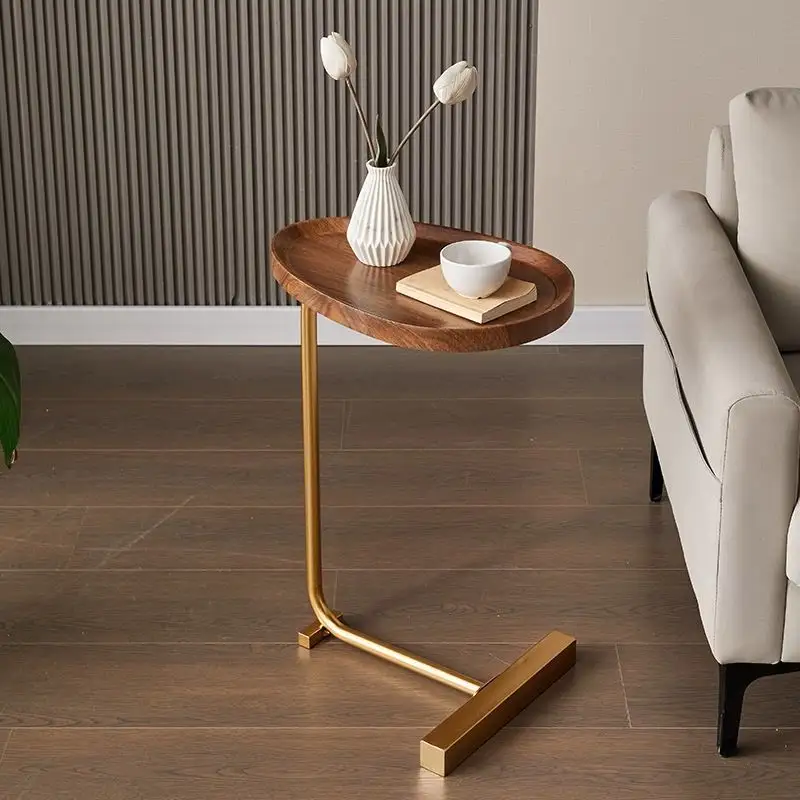 Боковой столик в скандинавском стиле, маленькая прикроватная тумбочка для кафе, гостиной, балкона, с металлическим наконечником под золото, кофейный столик