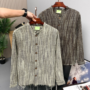 Cárdigan Retro Nostálgico de Punto con Volantes para Hombre, Logotipo Frontal, Otoño, Nuevo, Refinado, de Alta Gama, con un Solo Botón, 100% Poliéster - Product Image 1