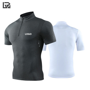 Camiseta de entrenamiento de manga corta para hombre Slim Fit Top de entrenamiento de cuello alto con cremallera de secado rápido para correr y entrenar - Product Image 1
