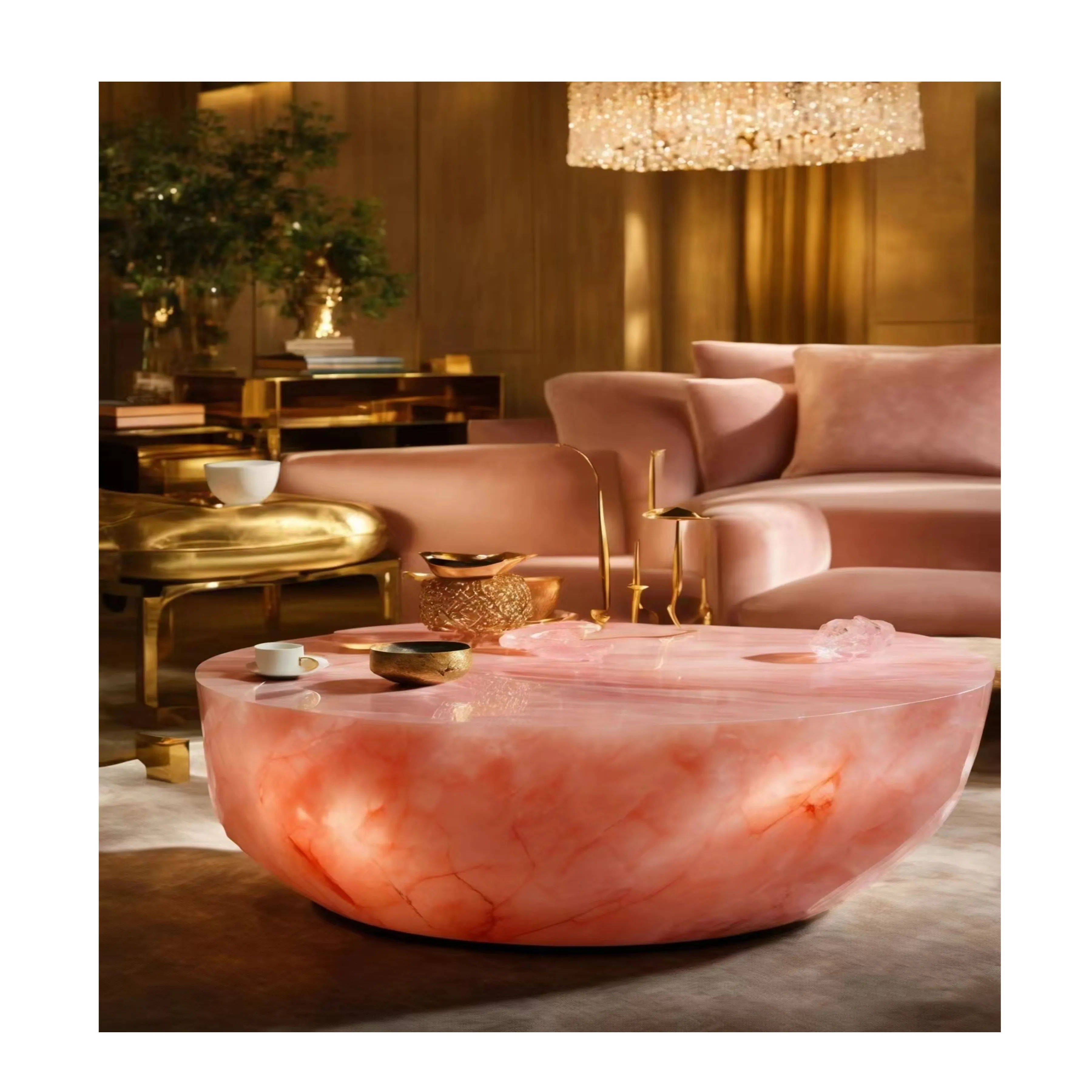 Tavolino in marmo onice naturale di lusso personalizzato in pietra rosa onice in marmo plinto da tavolo centrale da soggiorno