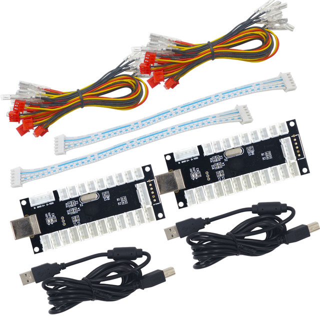 SJ@JX 2 Player Arcade Game USB Encoder Code Board Zero Delay Game Controller DIY Kit 20x Button Cable 2x Joystick Cable