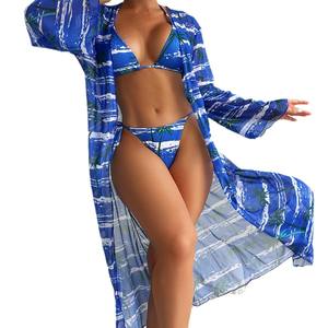 2025 maillot de bain bikini à fleurs pour femmes bonne vente ensemble de trois pièces en tissu spécial avec position du logo avant - Product Image 2