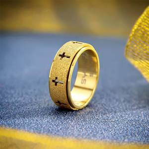 Waterproof Non Tarnish <b>Rings</b> 14k 18k PVD <b>Gold</b> Plated Fashion Men's 316L Stainless Steel Cross <b>Fidget</b> <b>Ring</b> for Men - Product Image 2