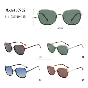 Lunettes de soleil rectangulaires unisexes, verres verts, monture en métal, protection UV400, protection solaire pour adultes - Product Image 3