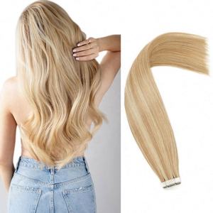 Extensions de cheveux humains vierges 100% naturels, lisses et soyeux, 22 pouces, blond russe, Remy, à bandes adhésives, double trame, garantie 1 an - Product Image 4