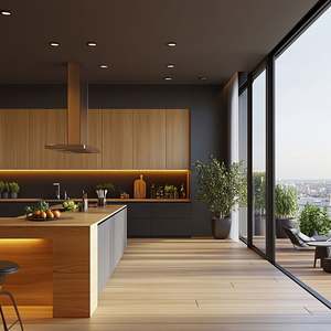 Muebles de Cocina Modernos, Gabinetes de Cocina en Forma de L de Melamina con Isla, Muebles de Cocina Modulares de MDF Inoxidable - Product Image 2