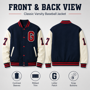 Veste de baseball enduite pour homme, coupe-vent, à capuche, avec numéros et lettres 3D appliqués, manches contrastantes, poignets côtelés et ourlet boutonné - Product Image 2