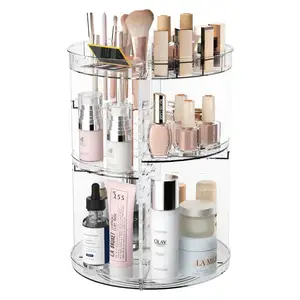 360 akrilik dönen makyaj parfüm organizatör kozmetik raf katmanlar parfüm ekran standı ile Vanity için banyo lavabo tezgahı