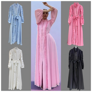 Robe Abaya Musulmane Casual Dubaï pour Femmes Robe Col Debout Robes Modestes Robes Maxi Chic Rose Vêtements de Créateur ODM - Product Image 2