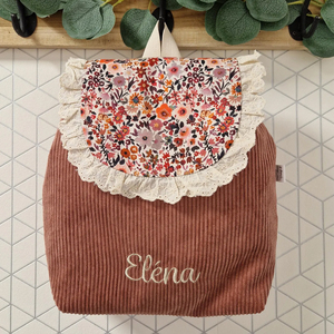 Mochila <span class=keywords><strong>de</strong></span> Hombro <span class=keywords><strong>de</strong></span> Pana con Cordón y Parche Floral Bordado con Nombre Personalizado al por Mayor para Mujer - Product Image 4