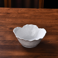 OEM Morden Luxury White Emboss Ceramic Fruit Bowls Porcelain Serving Dessert Ceramic Plate and Bowl Set for Catering Kitchen Use