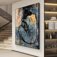 Peinture décorative d'intérieur sur toile faite à la main avec texture dorée et cadre pour art mural, peinture peinte à la main